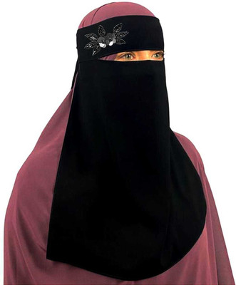 Dhyeyu Chiffon Solid, Self Design Naqab(Black)