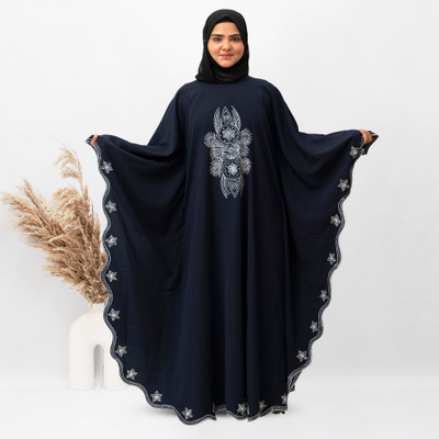 MODEST CITY Crepe Self Design Abaya With Hijab(Blue)