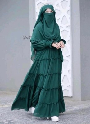 Firdaus Georgette Self Design Burqa With Hijab(Green)