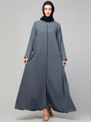 HIJAB WORLD Nida Matte Solid Burqa(Grey)
