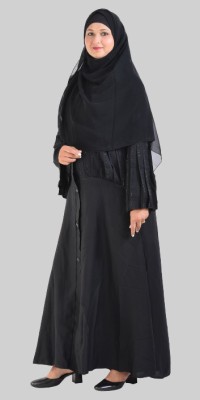 DuaAndCo Crepe Self Design Abaya With Hijab(Black)