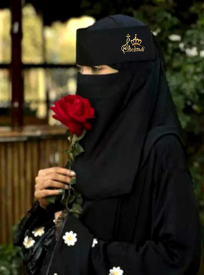 Dhyeyu Chiffon, Georgette Solid, Self Design Naqab(Black)
