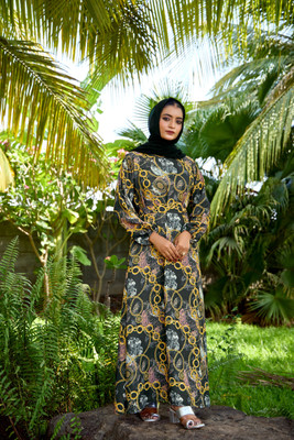 SARINKU Nida Matte Self Design Abaya(Yellow)