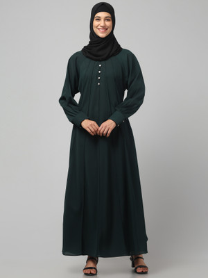 Recnettrends Crepe Solid Abaya With Hijab(Green)