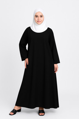 HouseOfCommon Crepe Solid Abaya With Hijab(Black)