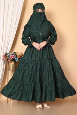 HouseOfCommon Cotton Blend Solid Burqa With Hijab(Green)