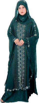 Sanjaritrade Nida Matte Self Design Abaya With Hijab(Green)