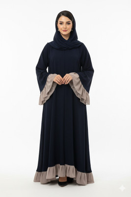 maabaya Nida Matte, Polyester, Polycotton Herringbone, Self Design Naqab With Hijab(Multicolor, Black)