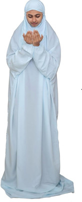 ANBA Crepe Solid Abaya With Hijab(Blue)