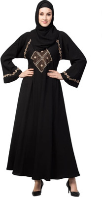 recent tdrends Crepe Solid Abaya With Hijab(Black)