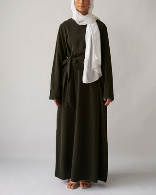 ovais abaya collection Nida Matte Solid Abaya With Hijab(Green)