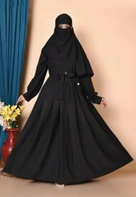 HrCollection Cotton Blend Solid Abaya(Black)