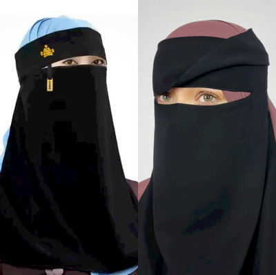 CRENCH CREATION Chiffon Solid, Self Design Naqab(Black)