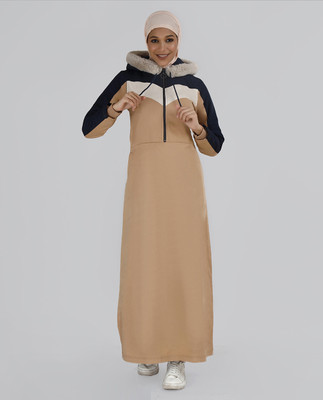 SILK ROUTE London Cotton Blend Solid Abaya(Beige)