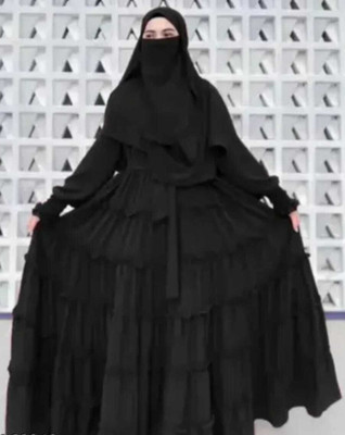 uc enterpriesess Cotton Blend, Polyester, Nida Matte, Polycotton Solid, Self Design Burqa With Hijab(Black)