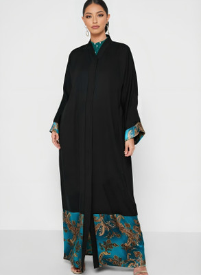 SARINKU Nida Matte Printed Abaya With Hijab(Black)