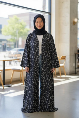 ANBA Crepe Solid Abaya With Hijab(Black)