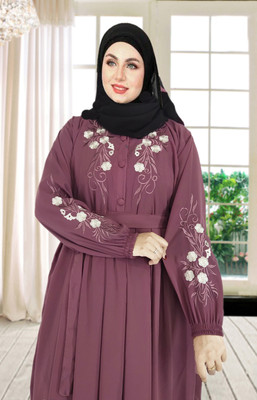Buraque Designer Polyester Solid Abaya With Hijab(Purple)