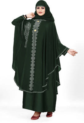 Bhumi fab Nida Matte Solid Abaya With Hijab(Green)
