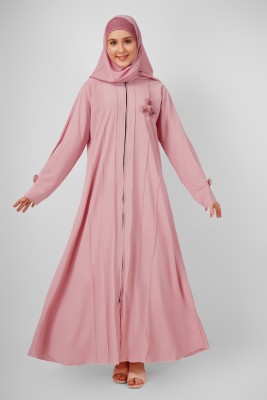 ovais abaya collection Nida Matte Solid Abaya With Hijab(Pink)