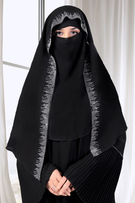 AMBAJI FASHION Crepe Solid Naqab With Hijab(Black)