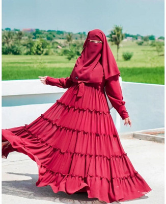 SHIFA Kashibo Solid Burqa With Hijab(Maroon)