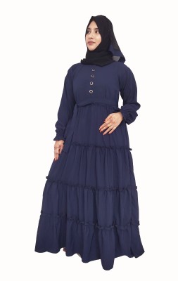 Buraque Designer Nida Matte Self Design Abaya With Hijab(Blue)