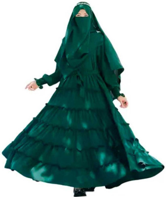 HouseOfCommon Cotton Blend Solid Abaya With Hijab(Green)