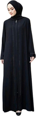 Dreamliners Cotton Silk Self Design Burqa With Hijab(Black)