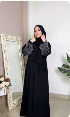 Sayyed Nida Matte Self Design Abaya With Hijab(Black)