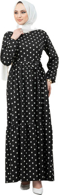 SARINKU Crepe Polka Print Abaya(Black, White)