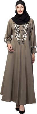 ZIYANAQABPOINT Crepe Self Design Abaya With Hijab(Beige)