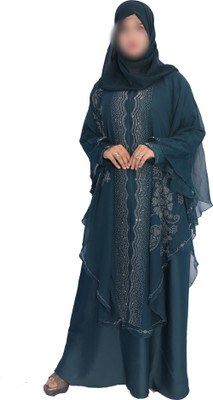 Hera Nida Matte Solid Abaya With Hijab(Green)