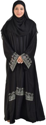 DUA ABAYA Crepe Self Design Abaya With Hijab(Black)