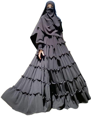 ZUZUU Nida Matte Self Design, Solid Burqa With Hijab(Black)