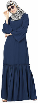Momin Libas Polyester Solid Abaya(Blue)