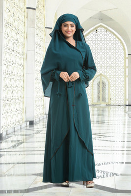 The Ocean Export and Import Cotton Blend Self Design Burqa With Hijab(Green)