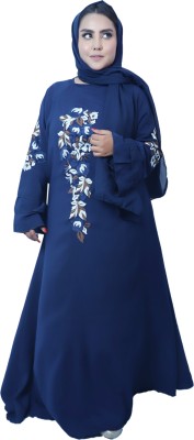 Ah creation Nida Matte Solid Abaya With Hijab(Blue)