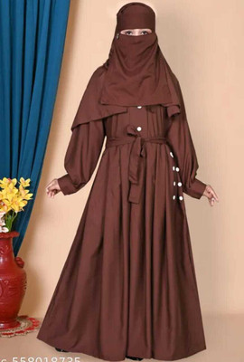 KK FASHION Cotton Silk Solid Burqa With Hijab(Brown)