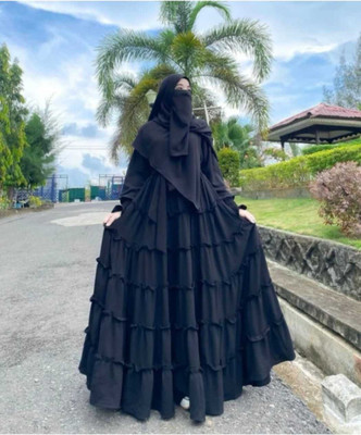 arabiandesigner Cotton Blend, Polyester Houndstooth, Self Design Abaya With Hijab(Black)