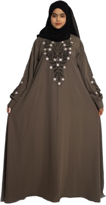 MODEST CITY Crepe Self Design Abaya With Hijab(Grey)