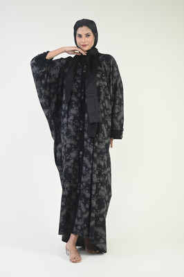 RUZAIN AL WAFI Cotton Blend Printed Abaya With Hijab(Black)
