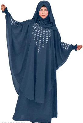 Hba Georgette Self Design Abaya With Hijab(Blue)