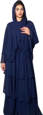 M.N Dubai Collection Polyester Burqa With Hijab(Blue)