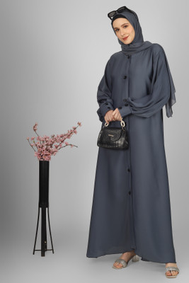 ovais abaya collection Nida Matte Solid Abaya With Hijab(Grey)