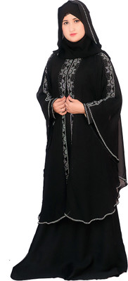 DCSTORE1 Nida Matte Self Design, Solid Burqa With Hijab(Black)
