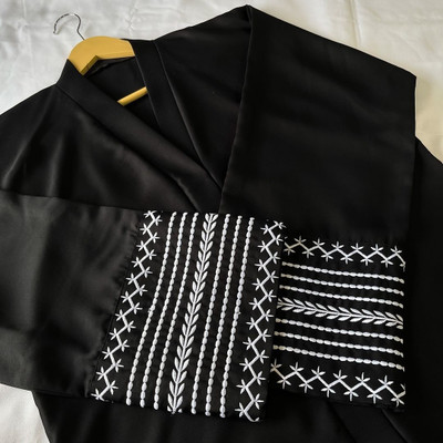 maabaya Polyester Self Design Abaya With Hijab(Purple, Black)