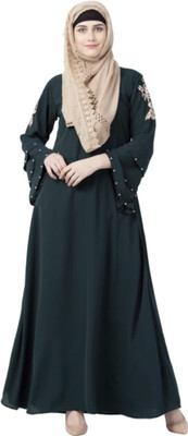 Recnettrends Crepe Solid Burqa With Hijab(Green)