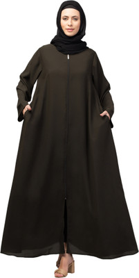 HIJAB WORLD Nida Matte Solid Burqa(Green)