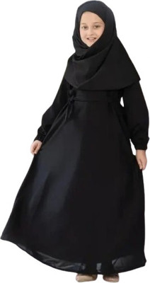 M.N Dubai Collection Polyester Self Design Burqa With Hijab(Black)